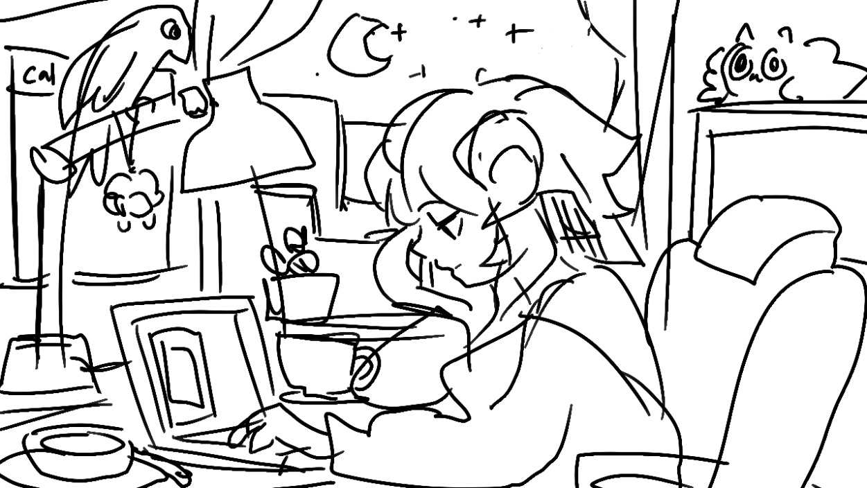 wip sketch of my sona as the lofi girl by Lin
