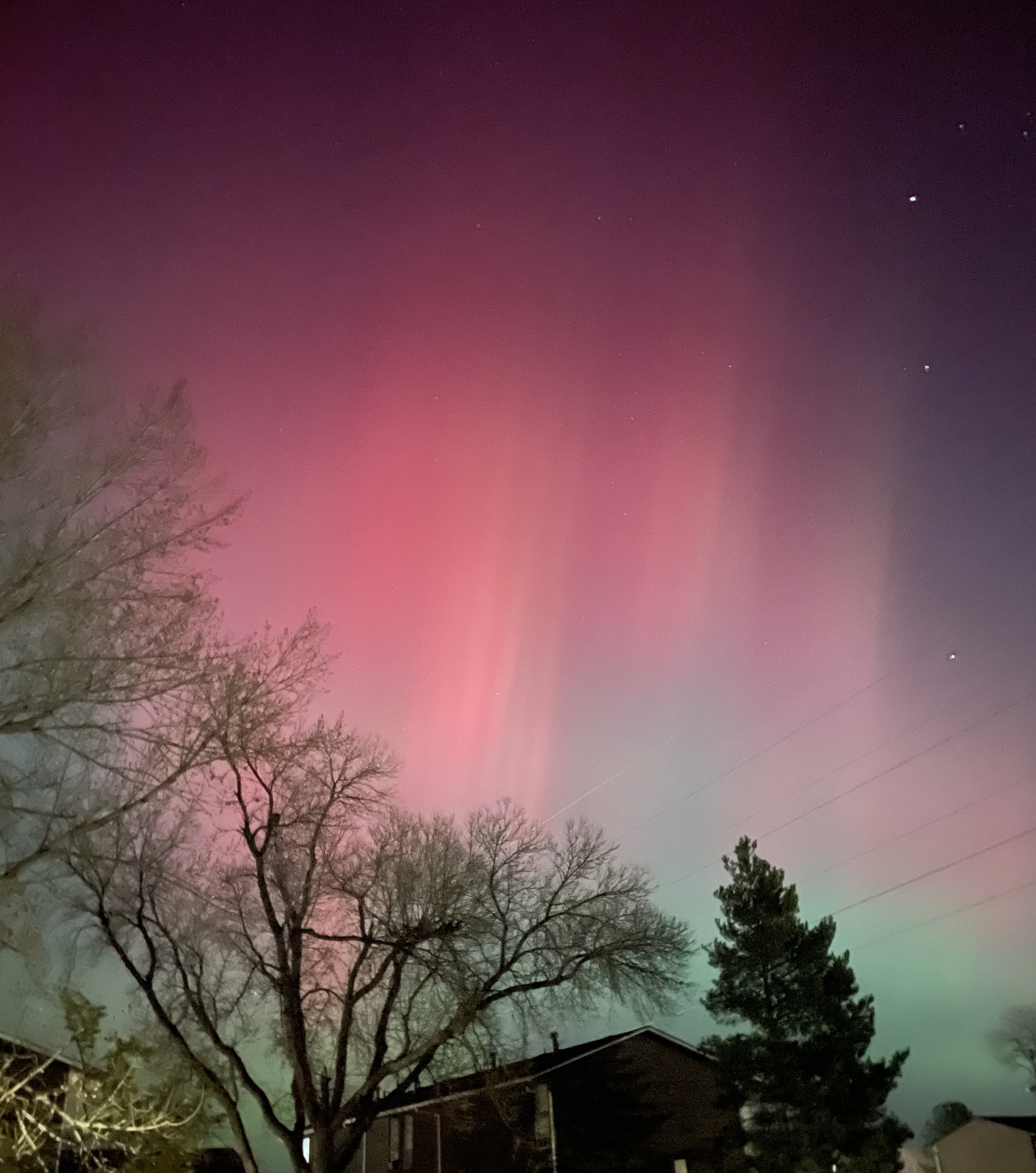 streaks of green and red aurora