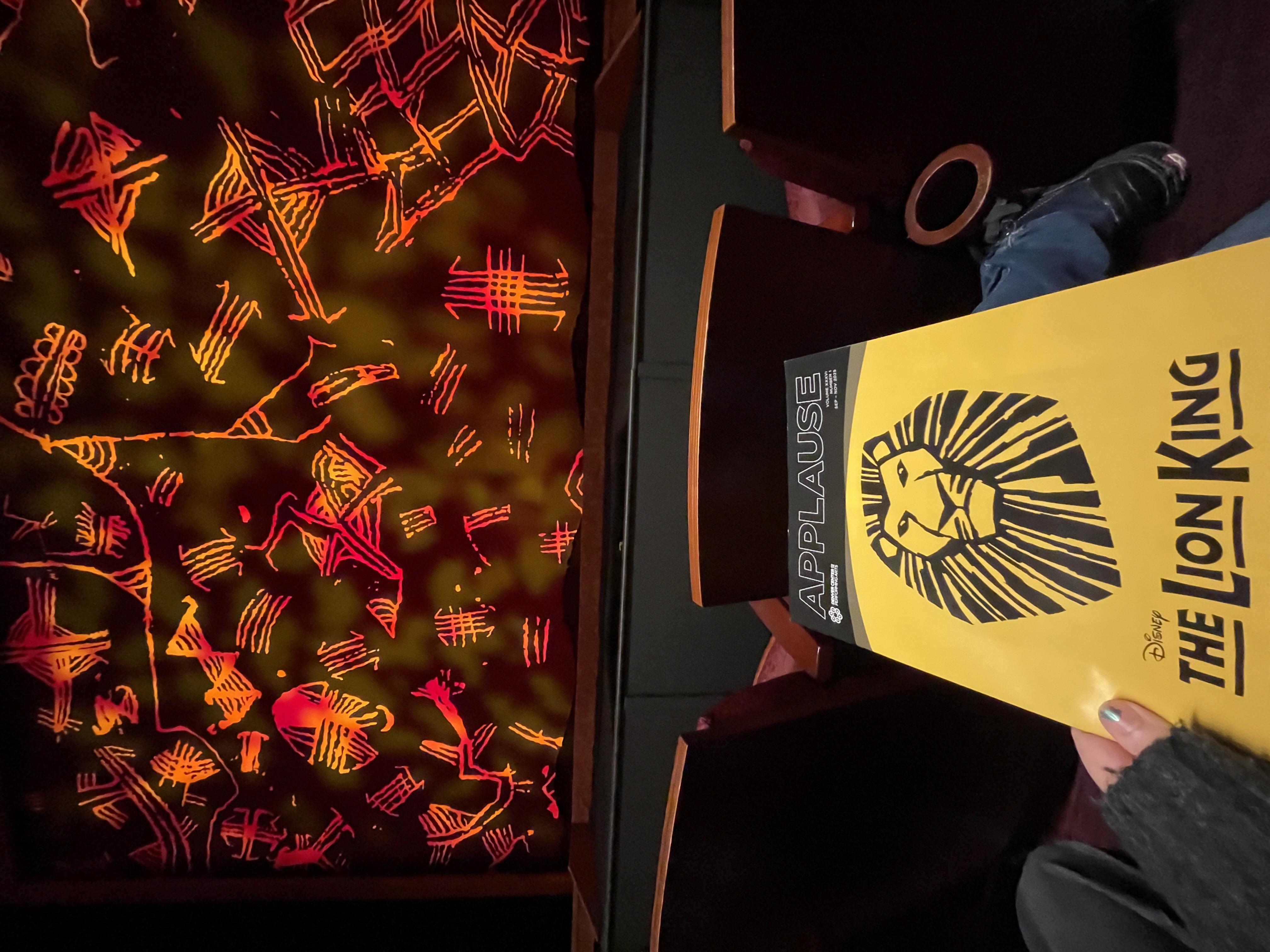 photo of the lion king playbill and drawn curtain from the second row